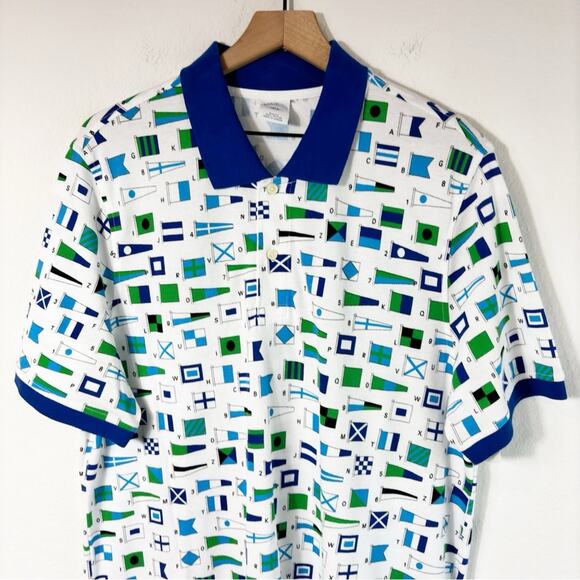 BROOKS BROTHERS MEN NAUTICAL FLAG PRINT MESH SHORT SLEEVE POLO SHIRT LARGE - Picture 3 of 5
